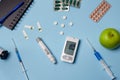 Medicine, healthcare, technology and online pharmacy concept. A diabetic measures your blood glucose