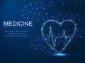 Medicine, heart with a whirlwind. Abstract polygonal illustration on dark blue background with stars with destruct Royalty Free Stock Photo