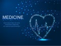 Medicine, heart with a whirlwind. Abstract polygonal illustration on dark blue background with stars with destruct