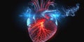 human heart body head shape anatomy with artery brain nervous system electrogram and soul energy wave illustration,