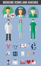 Medicine icons and avatars set. Vector