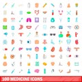 100 medicine icons set, cartoon style Royalty Free Stock Photo