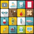 Medicine icons set, flat style