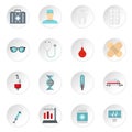 Medicine icons set, flat style