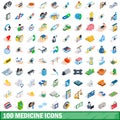 100 medicine icons set, isometric 3d style Royalty Free Stock Photo