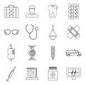 Medicine icons set, outline style