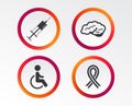 Medicine icons. Syringe, disabled, brain.