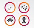 Medicine icons. Syringe, eye, brain and ribbon. Royalty Free Stock Photo