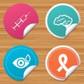 Medicine icons. Syringe, eye, brain and ribbon. Royalty Free Stock Photo