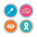 Medicine icons. Syringe, eye, brain and ribbon. Royalty Free Stock Photo