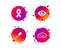 Medicine icons. Syringe, eye, brain and ribbon. Vector Royalty Free Stock Photo