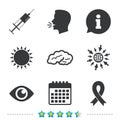 Medicine icons. Syringe, eye, brain and ribbon. Royalty Free Stock Photo