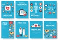 Medicine information cards set. Medical template of flyear, magazines, posters, book cover. Clinical infographic concept