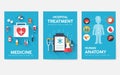 Medicine information cards set. Medical template of flyear, magazines, posters, book cover. Clinical infographic concept