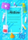 Medicine information cards set. Medical template of flyer, magazines, posters, book cover, banners. Clinical infographic
