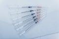 Medicine, Injection, vaccine and disposable syringe isolated, drug concept. Sterile vial medical. Macro close up on Royalty Free Stock Photo