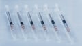 Medicine, Injection, vaccine and disposable syringe isolated, drug concept. Sterile vial medical. Macro close up on Royalty Free Stock Photo