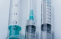 Medicine, Injection, vaccine and disposable syringe isolated, drug concept. Sterile vial medical. Macro close up on Royalty Free Stock Photo