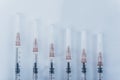 Medicine, Injection, vaccine and disposable syringe isolated, drug concept. Sterile vial medical. Macro close up on Royalty Free Stock Photo