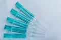 Medicine, Injection, vaccine and disposable syringe isolated, drug concept. Sterile vial medical. Macro close up on Royalty Free Stock Photo