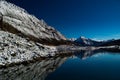 Medicine lake and Canadian Rockies in Jasper National Park Royalty Free Stock Photo