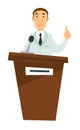 Medicine lecture doctor giving speech on tribune with microphone Royalty Free Stock Photo