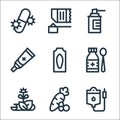 Medicine line icons. linear set. quality vector line set such as transfusion, vitamins, herbs, syrup, suppository, ointment,