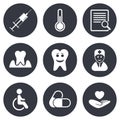 Medicine, medical health and diagnosis icons