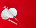 Medicine Medical Health Industry Transparent Plastic Syringe For Drugs Medicament Vaccine Injection On The Red