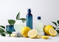 spa lemon oil skincare bottle organic lime natural body treatment. Generative AI. Royalty Free Stock Photo