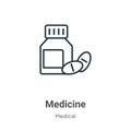 Medicine outline vector icon. Thin line black medicine icon, flat vector simple element illustration from editable medical concept