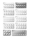 Medicine painkiller pills packaging. Realistic 3d drugs in blister isolated on white. Vitamin capsule drug blister pack