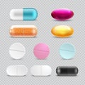 Medicine painkiller pills, pharmaceutical antibiotics drugs vector set