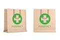 Medicine Paper Recycled Bag with Pharmacy Sign. 3d Rendering