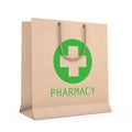 Medicine Paper Recycled Bag with Pharmacy Sign. 3d Rendering