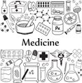 Medicine and pharmaceutical doodle handwriting icons