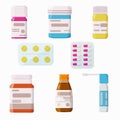 Medicine, pharmacy, hospital set of drugs. Flat style, vector illustration. Royalty Free Stock Photo