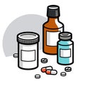 Medicine pharmacy theme medical bottles 3d vector illustration isolated, medicaments and drugs, health care meds cartoon, vitamins