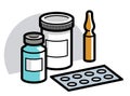 Medicine pharmacy theme medical bottles pills and ampules 3d vector illustration isolated, medicaments and drugs, health care meds