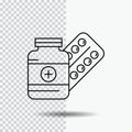 medicine, Pill, capsule, drugs, tablet Line Icon on Transparent Background. Black Icon Vector Illustration