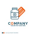 medicine, Pill, capsule, drugs, tablet Logo Design. Blue and Ora