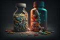 Medicine Pills Addiction. Overprescribing Antibiotics, Drugs Addiction Concept. Ai generated