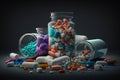 Medicine Pills Addiction. Overprescribing Antibiotics, Drugs Addiction Concept. Ai generated