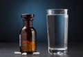 Medicine pills bottle and glass of water Royalty Free Stock Photo