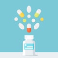 Medicine Pills Bottle with Pills over It. Royalty Free Stock Photo