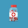 Medicine Pills Bottle with Pills over It. Pharmacy and Treatment Concept Vector Illustration Royalty Free Stock Photo