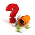 Medicine pills bottle with red question mark Royalty Free Stock Photo