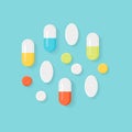 Medicine Pills. Colorful Tablets and Capsules