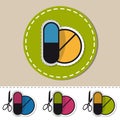 Medicine Pills - Outline Sticker Vector Illustration - Cut Out Icons With Scissor