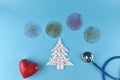 Medicine pills shape of Christmas tree on blue background Royalty Free Stock Photo